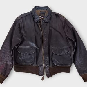 Avirex Type A-2 1978-01 Brown Army Airforces Leather Bomber Flight Jacket - L